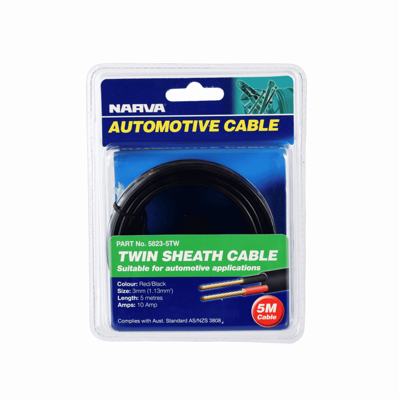 Narva 58235TW 10A 3mm Red/Black Twin Sheath Cable - 5m