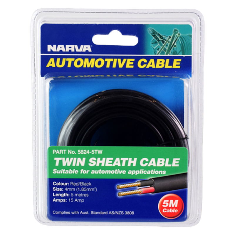 Narva 58245TW 15A 4mm Red/Black Twin Sheath Cable - 5m