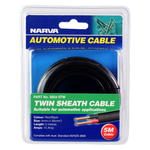 Narva 58245TW 15A 4mm Red/Black Twin Sheath Cable - 5m