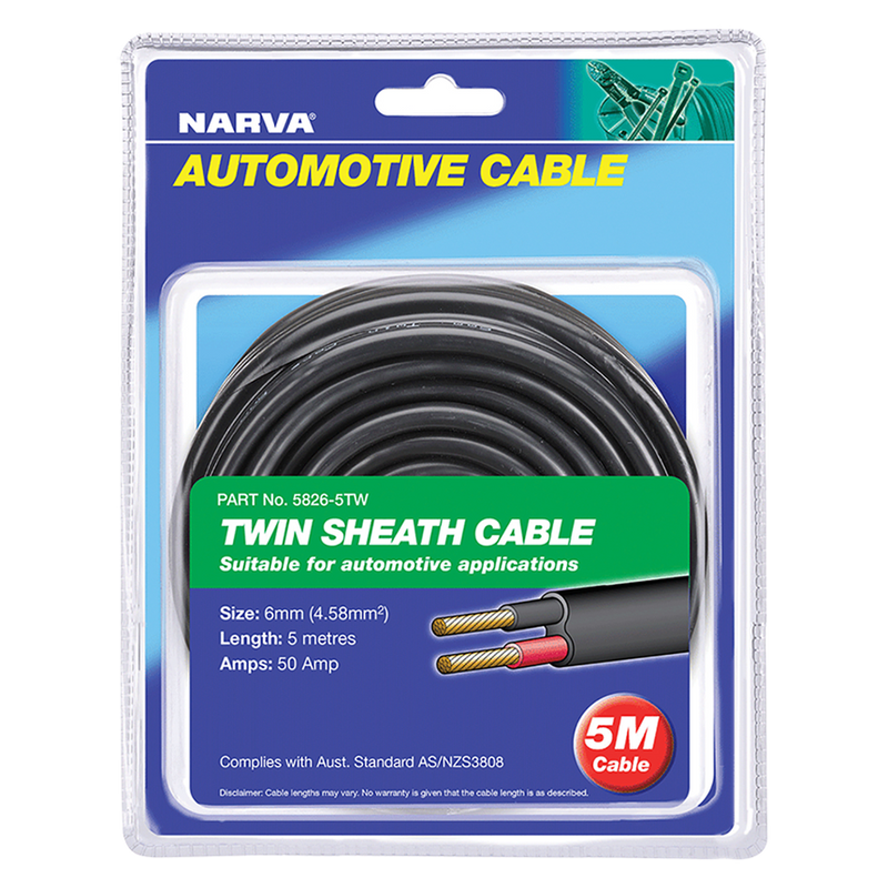 Narva 58265TW 50A 6mm Red/Black Twin Sheath Cable - 5m
