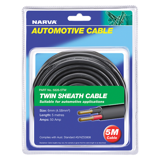 Narva 58265TW 50A 6mm Red/Black Twin Sheath Cable - 5m