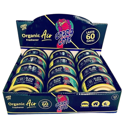 Cobra Cote Car Scent Organic Air Freshener - Box of 12 - Black Aqua, Cherry, Vanilla, New Car