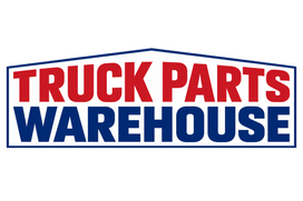 Modern Truck Parts Warehouse logo with warehouse-shaped outline